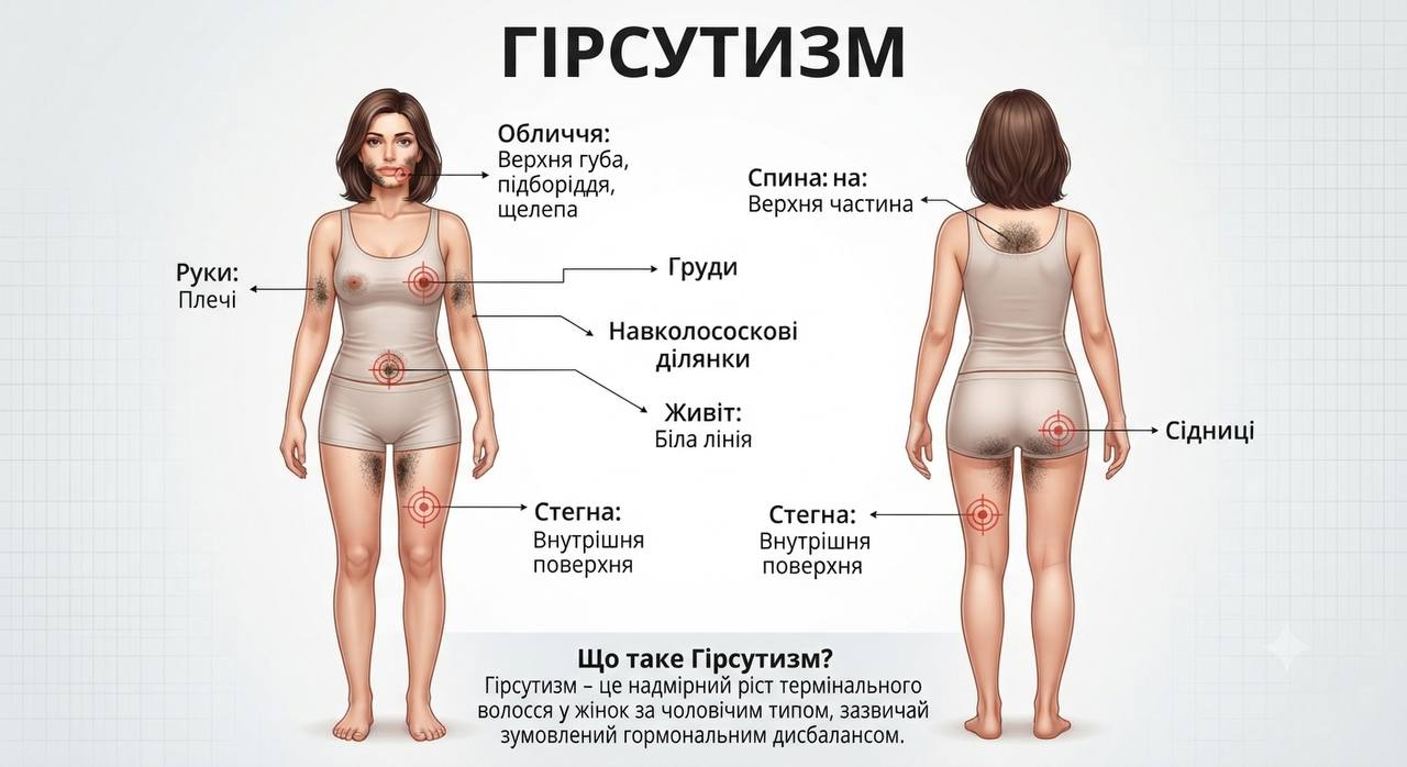 Гірсутизм у жінок коли зайве волосся на тілі - це не косметична проблема, а сигнал гормонів