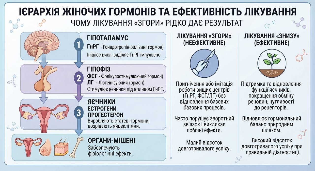 Ієрархія жіночих гормонів: чому лікування “згори” рідко дає результат
