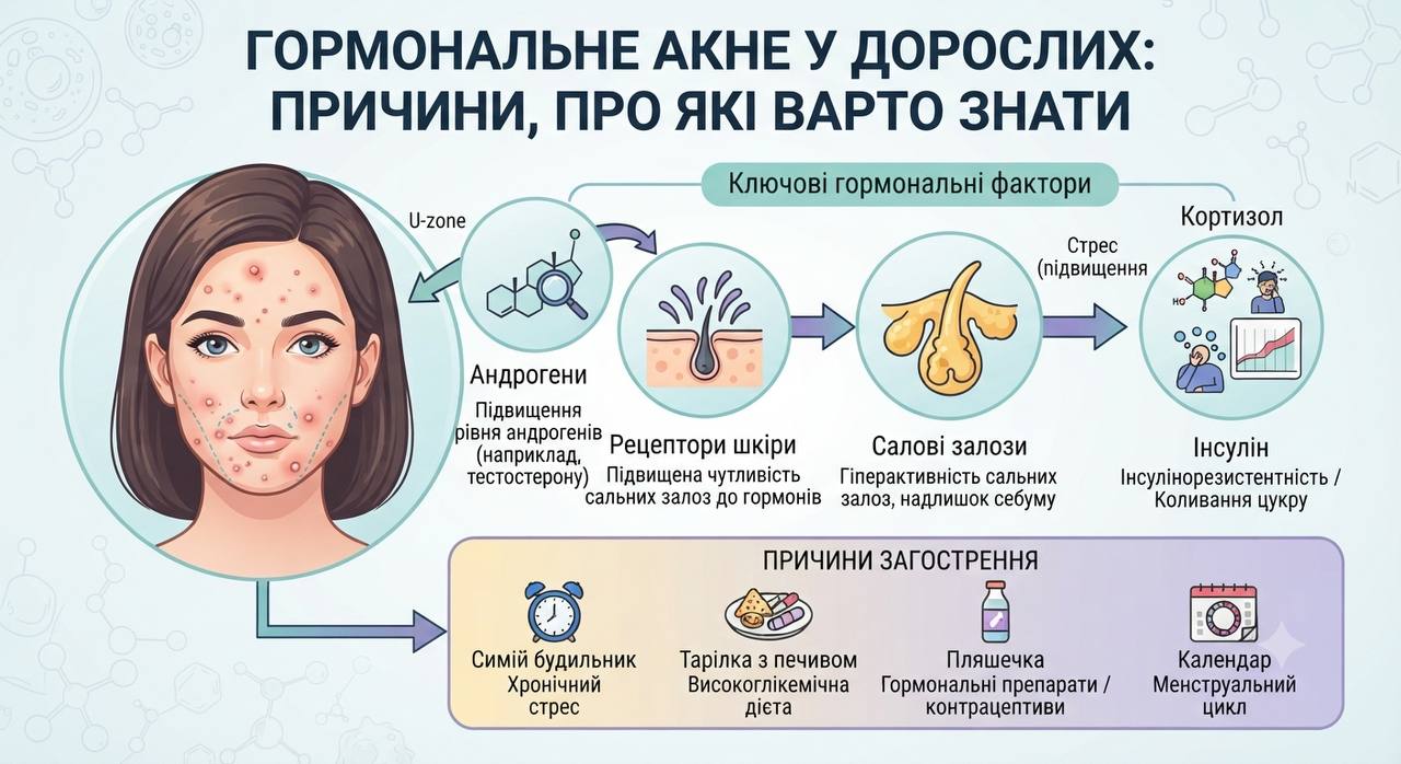 Гормональне акне у дорослих: причини, про які варто знати