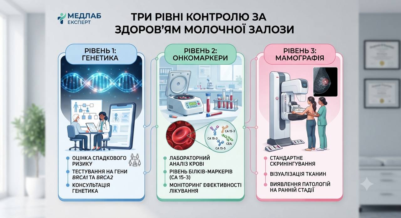 Генетика, онкомаркери та мамографія: три рівні контролю за здоров’ям молочної залози