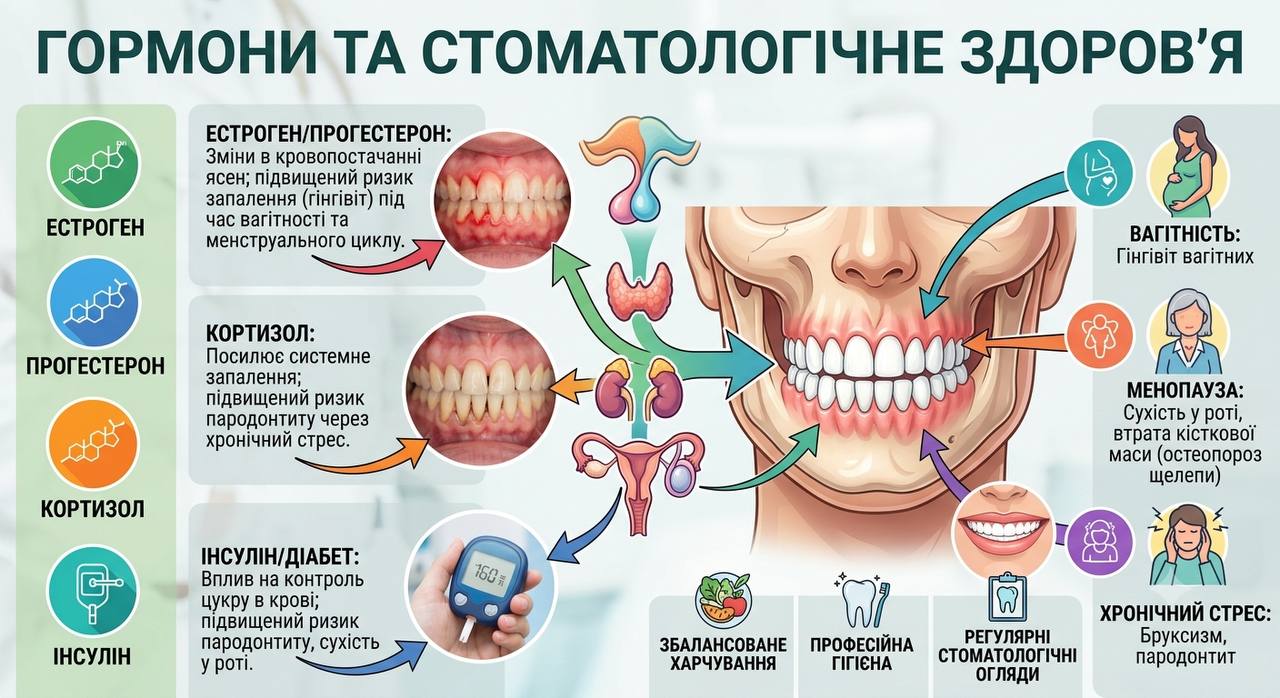 Гормони і стоматологічне здоров’я: зв’язок між ендокринною системою та станом зубів і ясен