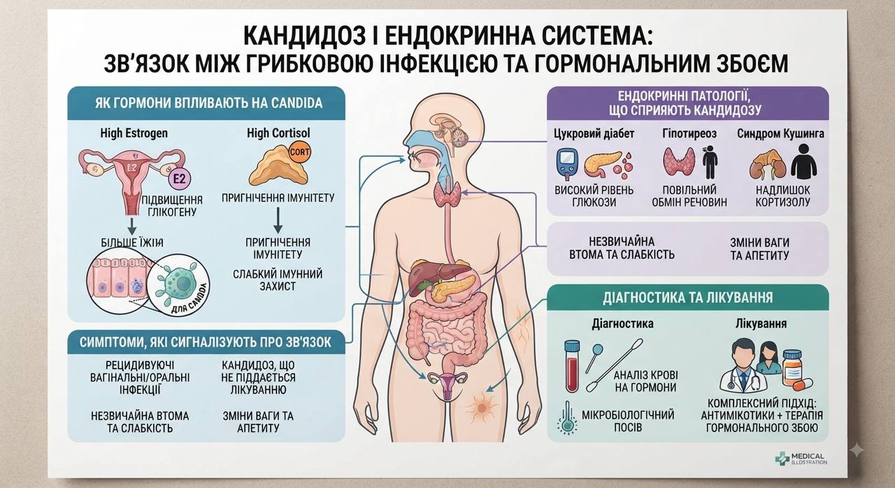 Кандидоз і ендокринна система: коли грибкова інфекція сигналізує про гормональний збій